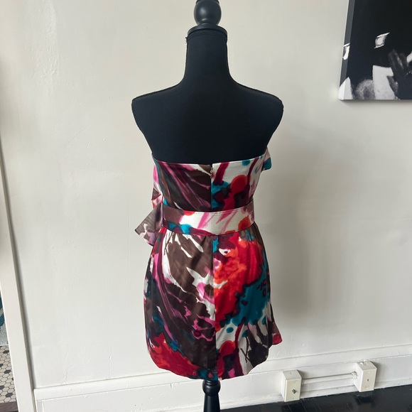 Express Silk Strapless Ruffle Mini Dress with Belt - Picture 7 of 10